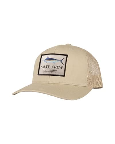 Salty Crew Men's Fish Logo Retro Trucker Hat - Premium Cotton, Unisex Adjustable Baseball Hat for Adults — Khaki
