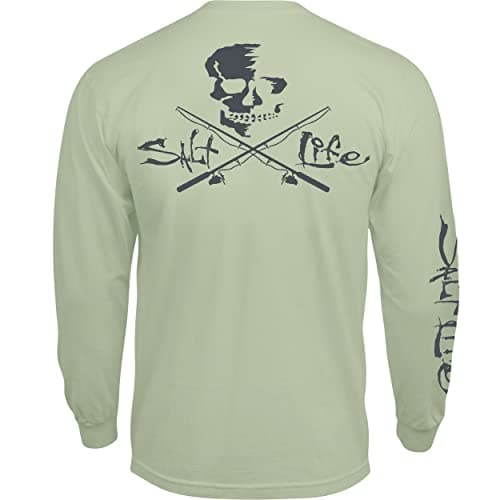 Salt Life Men's Long Sleeve Crew Neck Tee for Casual Wear featuring Skull and Poles Design — Seafoam