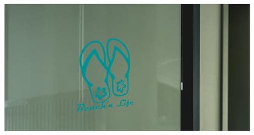Beach'n Life Hibiscus Flip Flop Decal Sticker Vinyl Graphics for Cars Trucks SUVs Motorcycles Windows Teal 5.5 inch