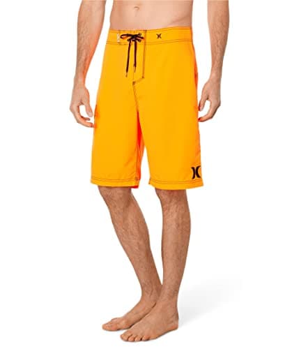 Hurley Men's One and Only 22-Inch Boardshorts Lightweight Breathable Surf Swim Shorts for Men Summer Beach Vacation — Neon Orange/Black