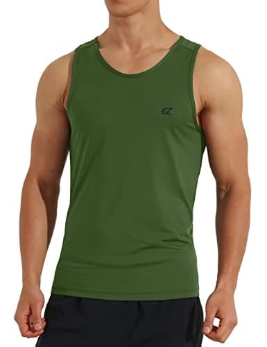EZRUN Men's Quick Dry Workout Swim Beach Shirts Sleeveless Shirts for Bodybuilding Fitness Training — Army Green