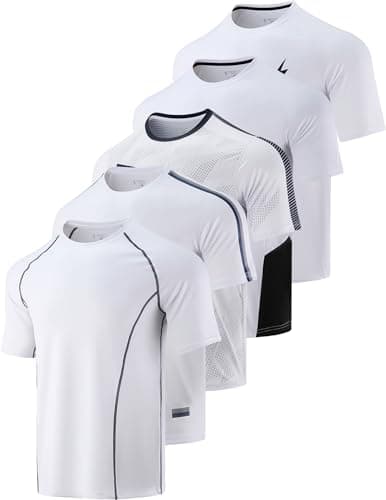 Liberty Imports Men’s Athletic Quick Dry Running Gym Workout Short Sleeve T-Shirts 5 Pack Bulk — Whites
