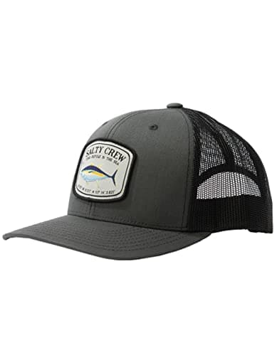 Salty Crew Men's Fish Logo Retro Trucker Hat - Premium Cotton, Unisex Adjustable Baseball Hat for Adults — Charcoal/Black