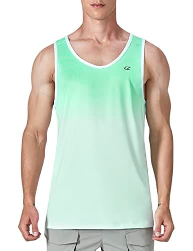EZRUN Men's Quick Dry Workout Swim Beach Shirts Sleeveless Shirts for Bodybuilding Fitness Training — Green White Gradient