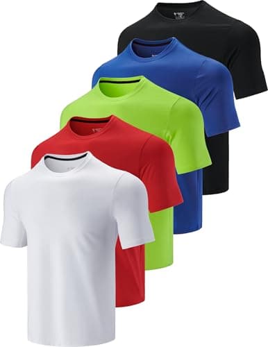 Liberty Imports Men’s Athletic Quick Dry Running Gym Workout Short Sleeve T-Shirts 5 Pack Bulk — White/Red/Lime/Blue/Black