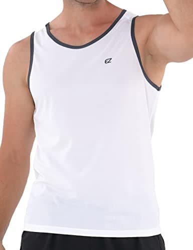 EZRUN Men's Quick Dry Workout Swim Beach Shirts Sleeveless Shirts for Bodybuilding Fitness Training — White
