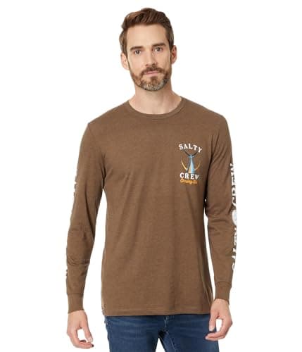 Salty Crew Tailed Long Sleeve Tee + Men's + Casual Wear + Comfortable Fit + Stretchy Fabric + Slim Fit + 100% Cotton + U — Mocha Heather