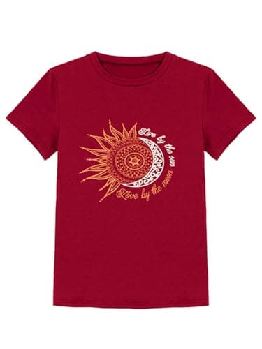 MaQiYa Women's Summer Vintage Short Sleeve Cotton Moon and Sun Printed T-Shirts Top
MaQiYa Women's Summer Graphic Tee Co
