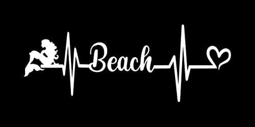 Makarios LLC Beach Heartbeat MKR Decal Vinyl Sticker for Cars Trucks Vans Walls Laptops | White | 7.5 x |9 in | MKR1112