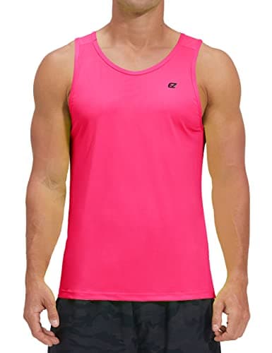 EZRUN Men's Quick Dry Workout Swim Beach Shirts Sleeveless Shirts for Bodybuilding Fitness Training — Neon Pink