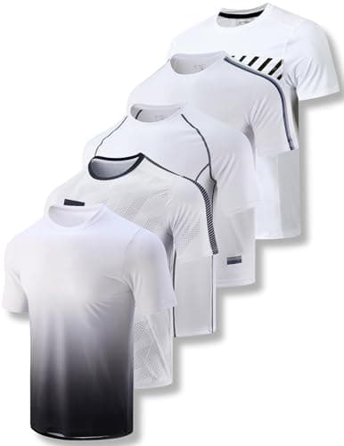 Liberty Imports Men’s Athletic Quick Dry Running Gym Workout Short Sleeve T-Shirts 5 Pack Bulk — White