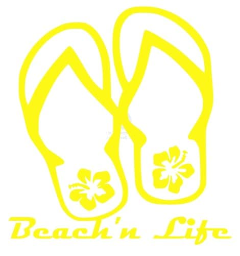 Beach'n Life Hibiscus Flip Flop Decal Sticker Vinyl Graphics for Cars Trucks SUVs Motorcycles Windows Teal 5.5 inch — Bright Yellow