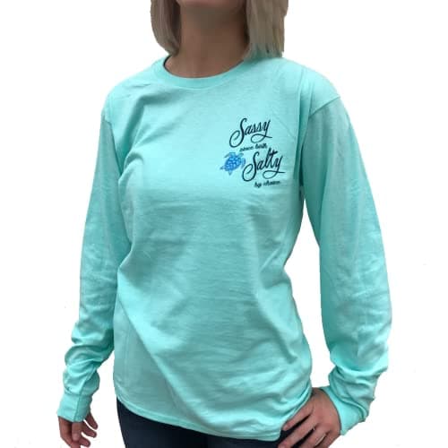Southern Attitude Women's Long Sleeve Salty by Choice Sea Turtles T-Shirt Trendy and Sustainable Fashion for Summer Bea