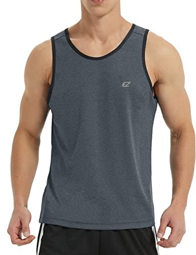EZRUN Men's Quick Dry Workout Swim Beach Shirts Sleeveless Shirts for Bodybuilding Fitness Training — Grey Heather