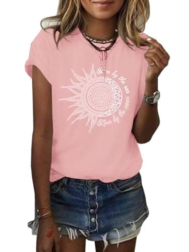 MaQiYa Women's Summer Vintage Short Sleeve Cotton Moon and Sun Printed T-Shirts Top
MaQiYa Women's Summer Graphic Tee Co — Pink