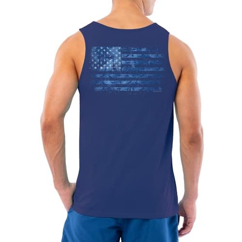 Guy Harvey Men's Fish Graphic Tank Top for Outdoor Adventures Bright Sun Protection — Estate Blue/Tonal Usa Flag