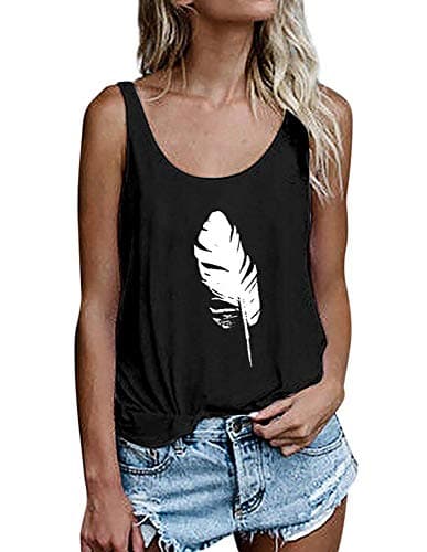 OMSJ Women Sleeveless Summer Tunic Loose Fit Tank Tops Trendy Styles — 02black