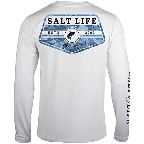 Salt Life Men's Incognito Long Sleeve Performance Shirt for Fitness Enthusiasts During Outdoor Activities Quick Dry Tech — White