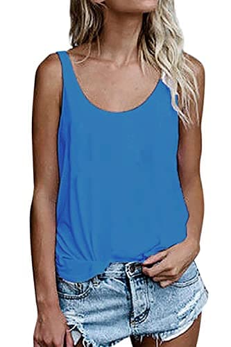 OMSJ Women Sleeveless Summer Tunic Loose Fit Tank Tops Trendy Styles — Solid Blue