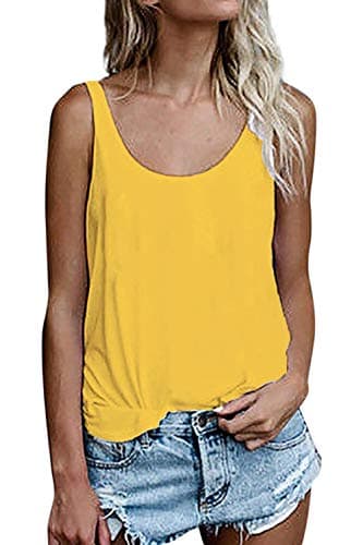 OMSJ Women Sleeveless Summer Tunic Loose Fit Tank Tops Trendy Styles — Yellow