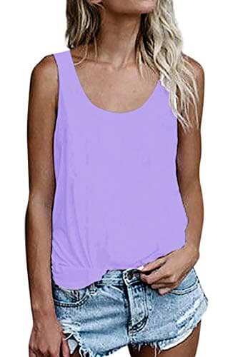 OMSJ Women Sleeveless Summer Tunic Loose Fit Tank Tops Trendy Styles — Light Purple
