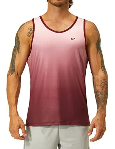 EZRUN Men's Quick Dry Workout Swim Beach Shirts Sleeveless Shirts for Bodybuilding Fitness Training — Pink Gradient