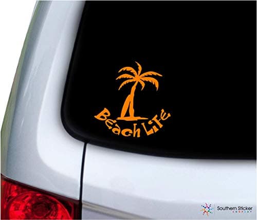 Beach Life Palm Tree Surfboard White Car Window Decalstickers USA Made and Shipped Color Vinyl — Orange