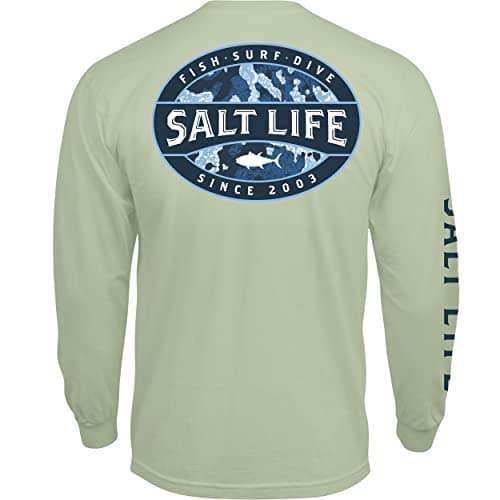 Salt Life Men's Atlas Badge Long Sleeve Crew Neck Tee + Size + Color + Cooling Fabric + Moisture Wicking + Versatile Sty — Seafoam