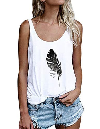 OMSJ Women Sleeveless Summer Tunic Loose Fit Tank Tops Trendy Styles — 02white