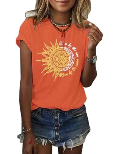MaQiYa Women's Summer Vintage Short Sleeve Cotton Moon and Sun Printed T-Shirts Top
MaQiYa Women's Summer Graphic Tee Co — Orange