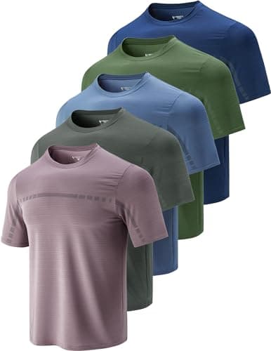 Liberty Imports Men’s Athletic Quick Dry Running Gym Workout Short Sleeve T-Shirts 5 Pack Bulk — Dusty Blue/Misty Purple/Army Green/Navy/Charocal