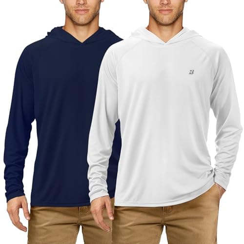 UPF 50+ Sun Protection Fishing Hoodie for Men Outdoor Activities
| Long Sleeve UV Protection Fishing Shirt for Men Suit — 2 Pack-dark Blue+white