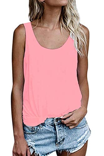 OMSJ Women Sleeveless Summer Tunic Loose Fit Tank Tops Trendy Styles — Pink
