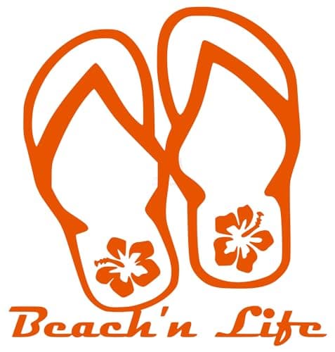 Beach'n Life Hibiscus Flip Flop Decal Sticker Vinyl Graphics for Cars Trucks SUVs Motorcycles Windows Teal 5.5 inch — Intense Orange