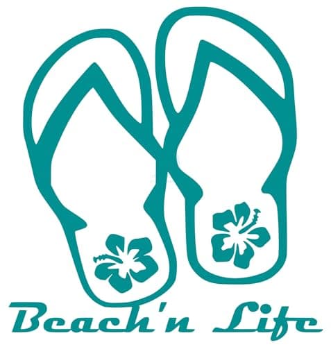 Beach'n Life Hibiscus Flip Flop Decal Sticker Vinyl Graphics for Cars Trucks SUVs Motorcycles Windows Teal 5.5 inch
