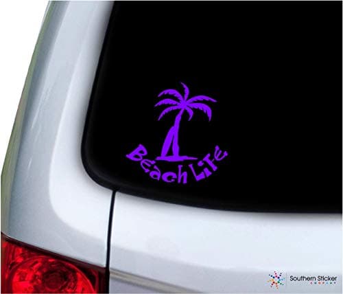 Beach Life Palm Tree Surfboard White Car Window Decalstickers USA Made and Shipped Color Vinyl — Purple