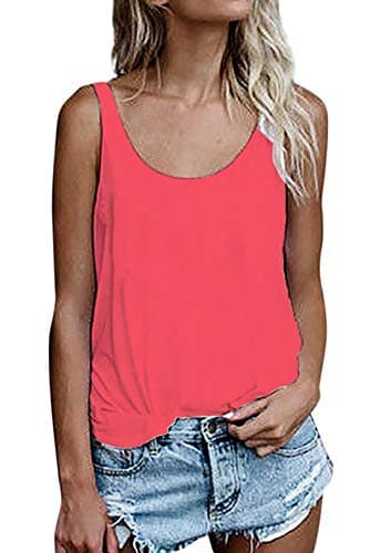 OMSJ Women Sleeveless Summer Tunic Loose Fit Tank Tops Trendy Styles — Watermelon Red