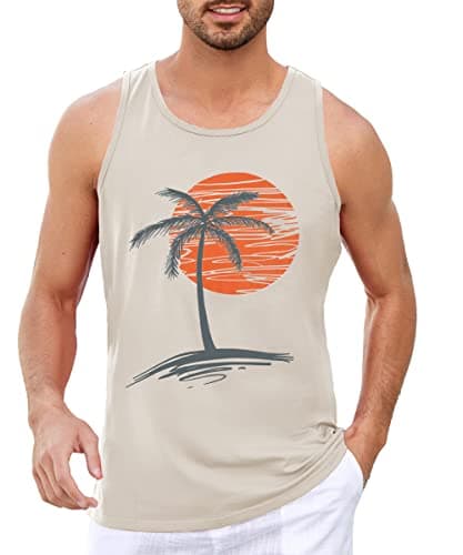 Damorong Mens Sleeveless Tank Tops Workout Gym Shirts - Vintage Style Palm Tree Print - Workout Comfortable T-Shirt
| D — Light Grey