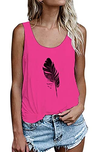 OMSJ Women Sleeveless Summer Tunic Loose Fit Tank Tops Trendy Styles — 02rose Red