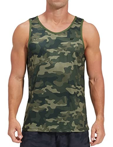 EZRUN Men's Quick Dry Workout Swim Beach Shirts Sleeveless Shirts for Bodybuilding Fitness Training — Camouflage Print