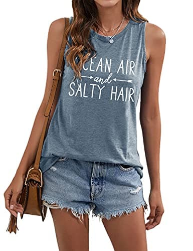 BANGELY Women Beach Tanks Ocean Air and Salty Hair Funny Summer Cruise Sleeveless Top
| BANGELY Family Vacation Women B