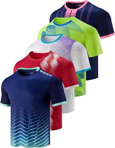 Liberty Imports Men’s Athletic Quick Dry Running Gym Workout Short Sleeve T-Shirts 5 Pack Bulk — Red/Lime/Navy/White/Navy Blue