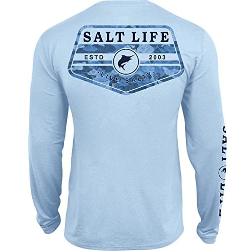 Salt Life Men's Incognito Long Sleeve Performance Shirt for Fitness Enthusiasts During Outdoor Activities Quick Dry Tech — Airy Blue Heather
