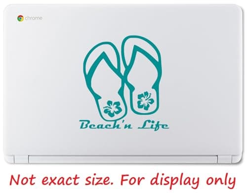 Beach'n Life Hibiscus Flip Flop Decal Sticker Vinyl Graphics for Cars Trucks SUVs Motorcycles Windows Teal 5.5 inch