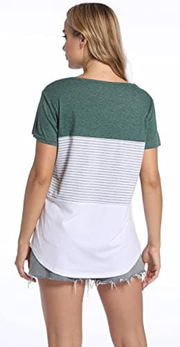 ANDUUNI Women's Crew Neck Short Sleeve Tees Color Block Striped T-Shirt Casual Loose Fit Fashion Tops - Vacation Casual