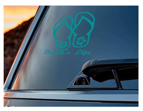 Beach'n Life Hibiscus Flip Flop Decal Sticker Vinyl Graphics for Cars Trucks SUVs Motorcycles Windows Teal 5.5 inch