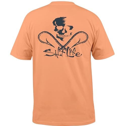 Salt Life Men's Fashionable Skull and Hooks Tee for Outdoor Adventuresumni Size, Multiple Colors — Grapefruit