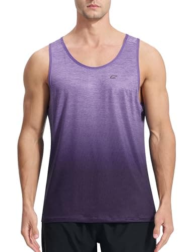 EZRUN Men's Quick Dry Workout Swim Beach Shirts Sleeveless Shirts for Bodybuilding Fitness Training — Gradient Purple
