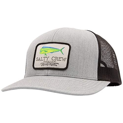 Salty Crew Men's Fish Logo Retro Trucker Hat - Premium Cotton, Unisex Adjustable Baseball Hat for Adults — Heathergrey