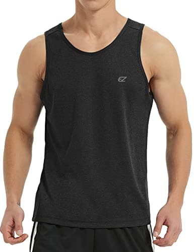 EZRUN Men's Quick Dry Workout Swim Beach Shirts Sleeveless Shirts for Bodybuilding Fitness Training — Black